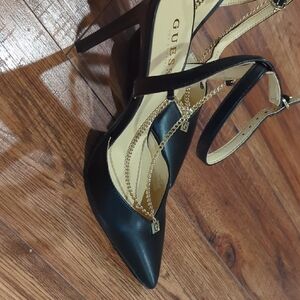Guess Black Heels with Gold Chain Detail